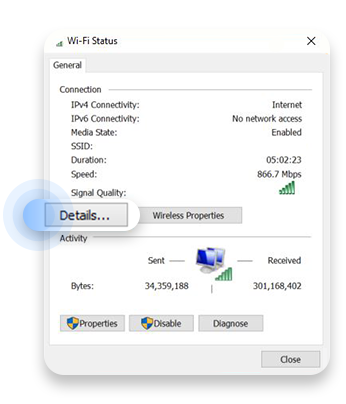 Click on details to see your IP address