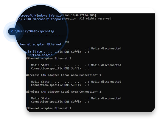 Type 'ipconfig' into the Command Prompt