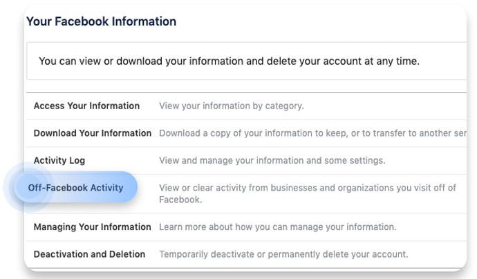 Click on Off-Facebook Activity